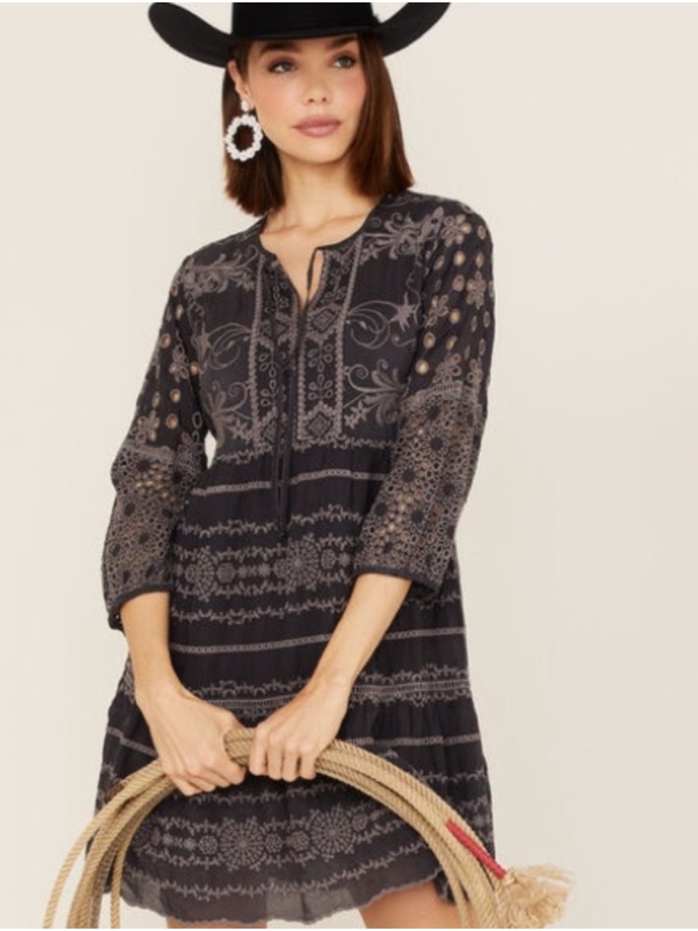 Johnny Was Delina Embroidered Tunic Dress Plus‎ 2X Boho Western Festival